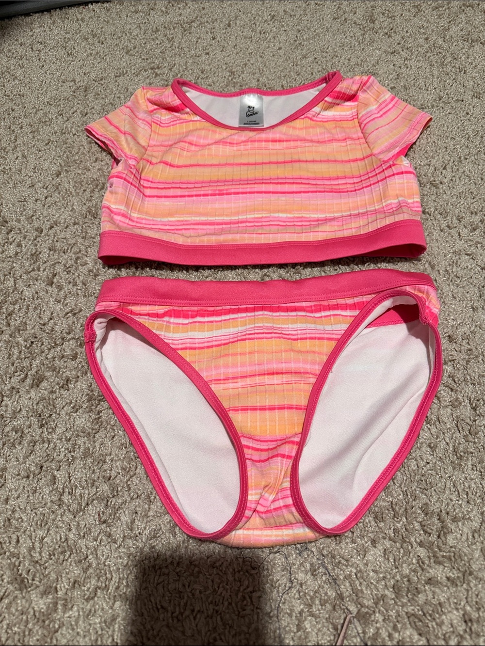 art class Pink and Orange Striped Girls Two-Piece Swim Set